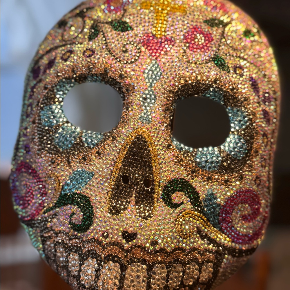 Hand crafted. Rhinestone Sugar Skull Mask with Multicolors